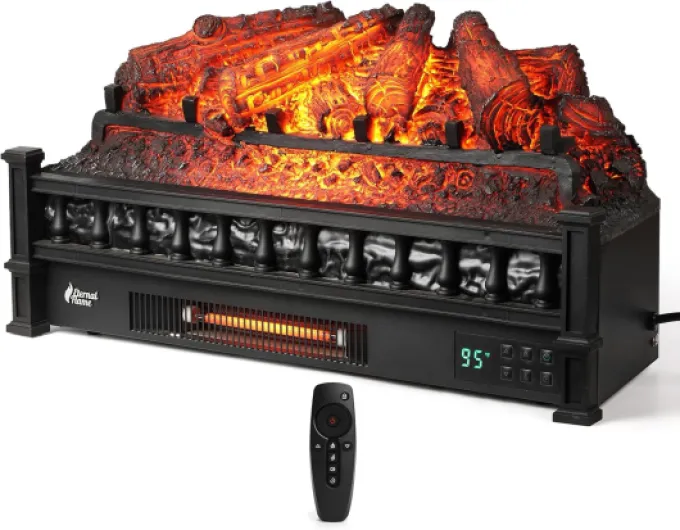 Eternal Flame 26-Inch Infrared Quartz Electric Fireplace Log Heater, Realistic Pinewood Logs, Adjustable Flame Colors, Remote Control, Thermostat, Timer, EF26-PB, 1500W Black
