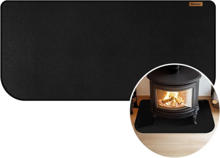 60x28 Inch Double-Sided Fireproof Fireplace Mat, Fire Resistant & Waterproof Silicone Hearth Rug, Fiberglass Wood Stove Pad, 2 Rounded Corners, Ember & Spark Floor Protector, Black Black - 2 Rounded Corners 60" x 28"