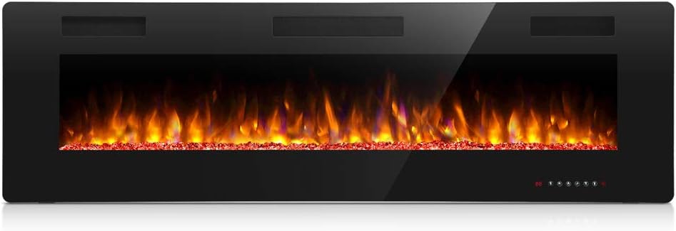 42 Inch Electric Fireplace in-Wall Recessed and Wall Mounted, Fireplace Heater and Linear Fireplace with Multicolor Flame, Timer, 750/1500W Control by Touch Panel & Remote 42 Inch Black