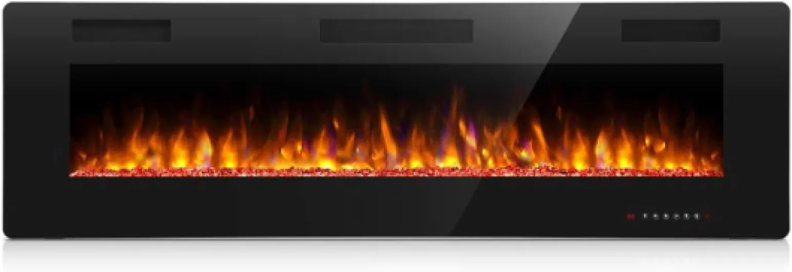 42 Inch Electric Fireplace in-Wall Recessed and Wall Mounted, Fireplace Heater and Linear Fireplace with Multicolor Flame, Timer, 750/1500W Control by Touch Panel & Remote 42 Inch Black