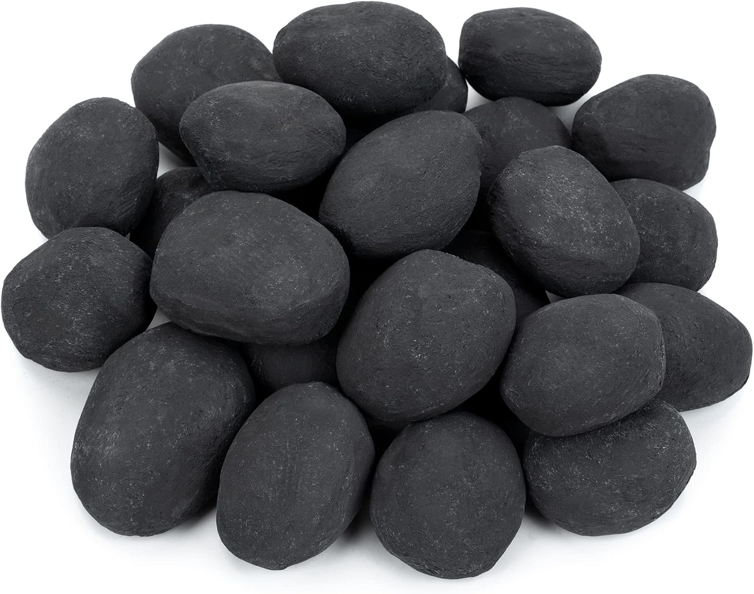 24pcs Light Weight Ceramic Fiber Pebble Stones for Indoor Outdoor, Gas Inserts, Ventless, Vent Free, Electric, Outdoor Fireplaces and Fire Pits - Black 24pcs, Black