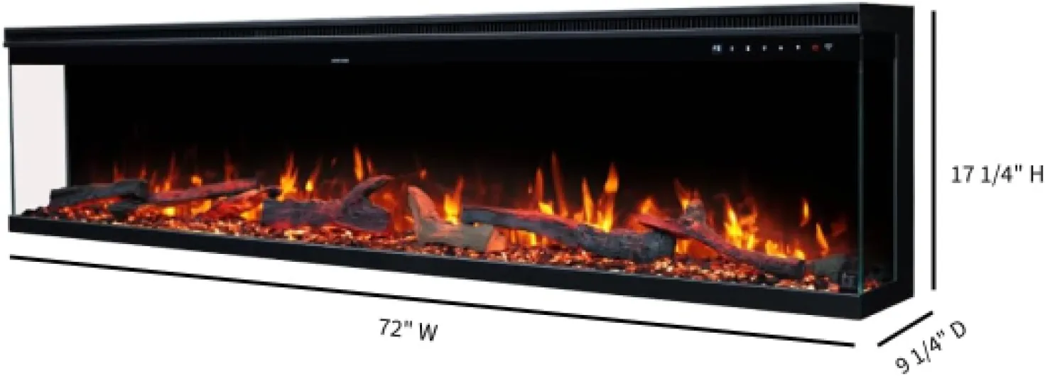 Sideline Infinity Pro 3-Sided Smart 72" WiFi-Enabled Electric Fireplace - 80051 - Built-in - 6 Realistic Flame Colors- 13-Color Down Lighting- Crackle Sound- 1,500W Heater 72 Inches