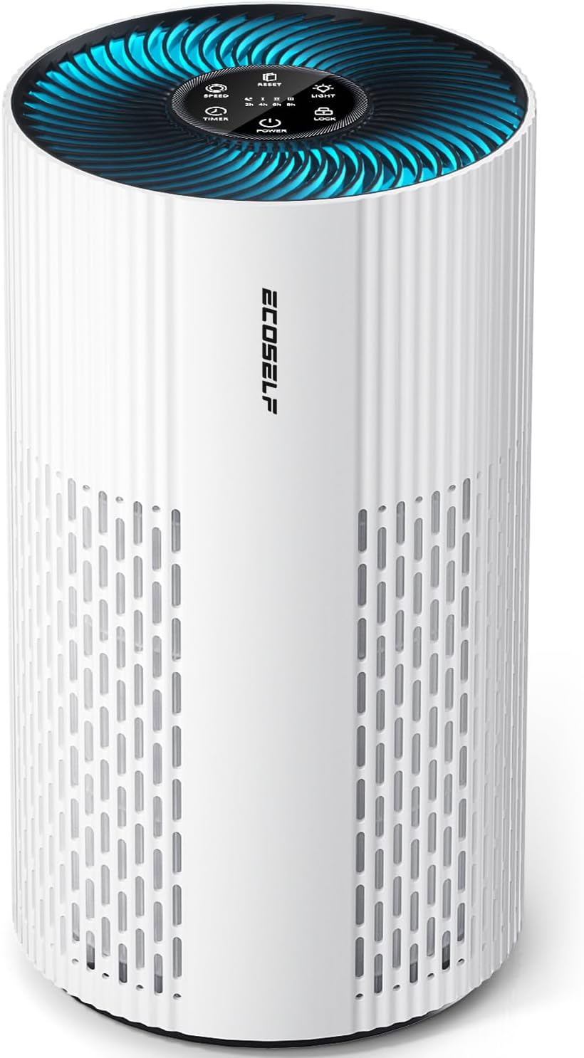 Air Purifiers for Home Large Room Cover Up to 1500 Ft² with True HEPA Filter, 20dB Sleep Mode, 360° Air Intake & Outlet, Air Cleaner for Bedroom Pets, 7 Color Light, HAP604, White