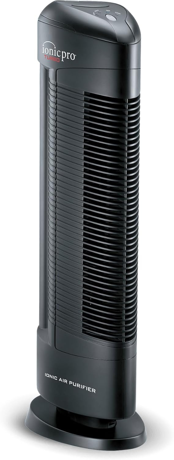 Turbo (TA550) Ionic Air Purifier Tower for Home, Quiet Ionic Filterless Design, Covers Up to 500 Sq - Ft., Removes Odors, Smoke, Dust, and Allergens – Black