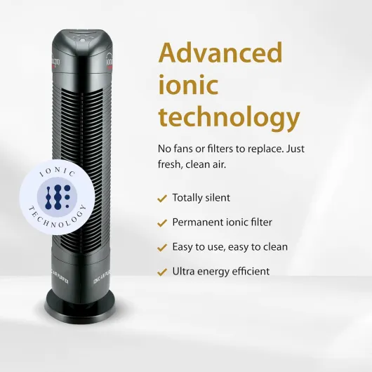 Turbo (TA550) Ionic Air Purifier Tower for Home, Quiet Ionic Filterless Design, Covers Up to 500 Sq - Ft., Removes Odors, Smoke, Dust, and Allergens – Black