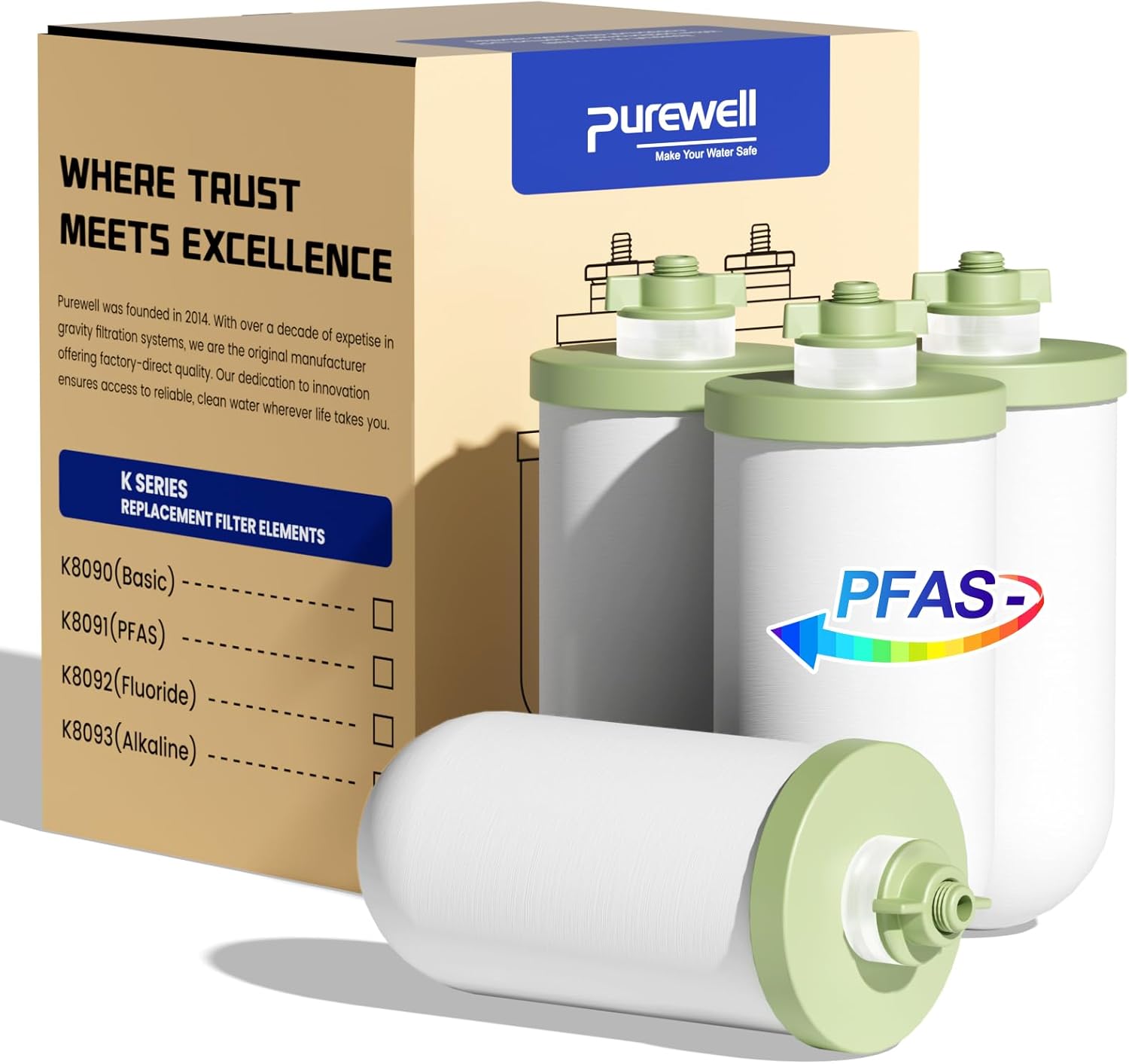 7-In 4-Stage Ceramic Water Filter Replacement, Certified to Remove 99% Forever Chemicals(PFAS) & Chlorine, Lead, Compatible with Berkey, ProOne & Doulton Gravity Water Filter System (4-Pack) PFAS Ceramic Filters 4 Pack