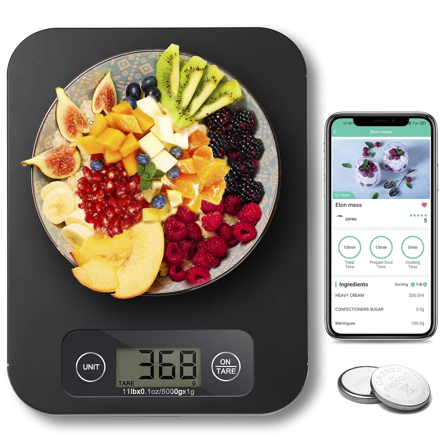 Food Scale with Nutritional Calculator, Digital Food Scales for Kitchen Scale Grams and Ounces, Smart Food Weight Scale for Weight Loss, 20 Nutrients Tracking, Diet, Calories, Meal Prep, 11lb Black