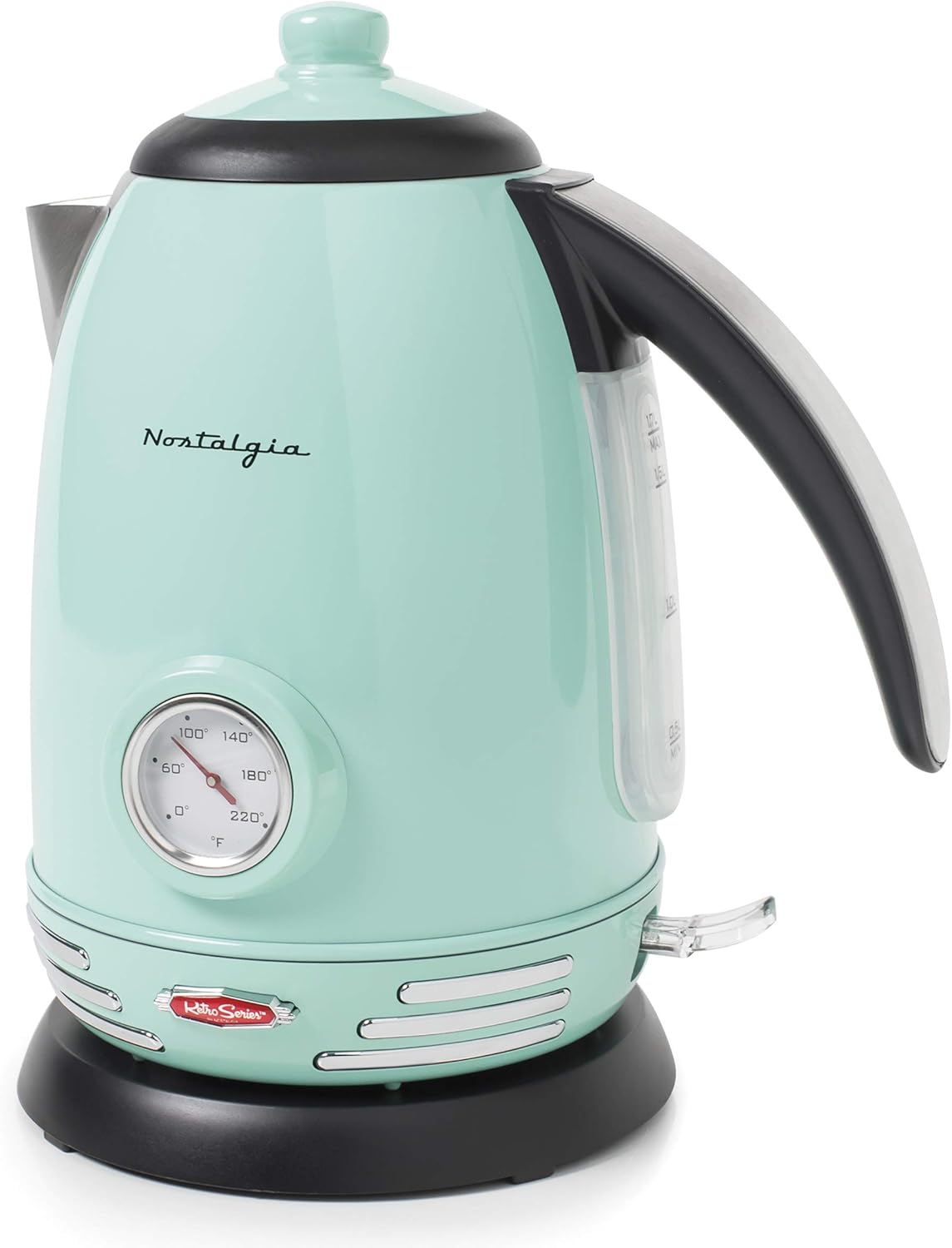 Retro Stainless Steel Electric Tea And Water Kettle, 1.7 Liters, Auto-Shut Off & Boil-Dry Protection, Water Level Indicator Window, Aqua