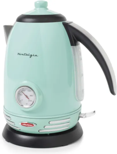 Retro Stainless Steel Electric Tea And Water Kettle, 1.7 Liters, Auto-Shut Off & Boil-Dry Protection, Water Level Indicator Window, Aqua