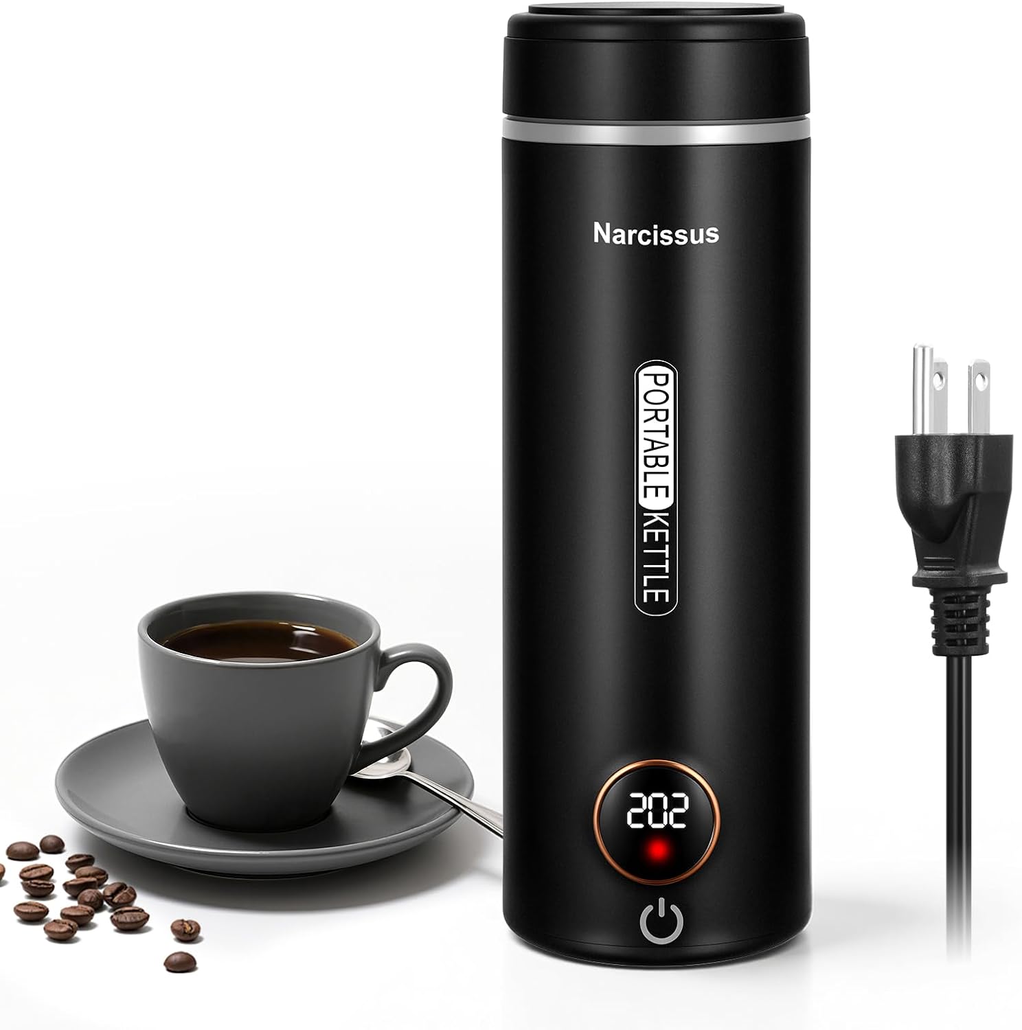 P420 Travel Electric Kettles, 400 Watts Portable Electric Kettle Small for Rapid Boiling, 14.2oz / 420ml, One-Touch Button Design with 5 Temp Options, 39.3 Inches Power Cord, Black