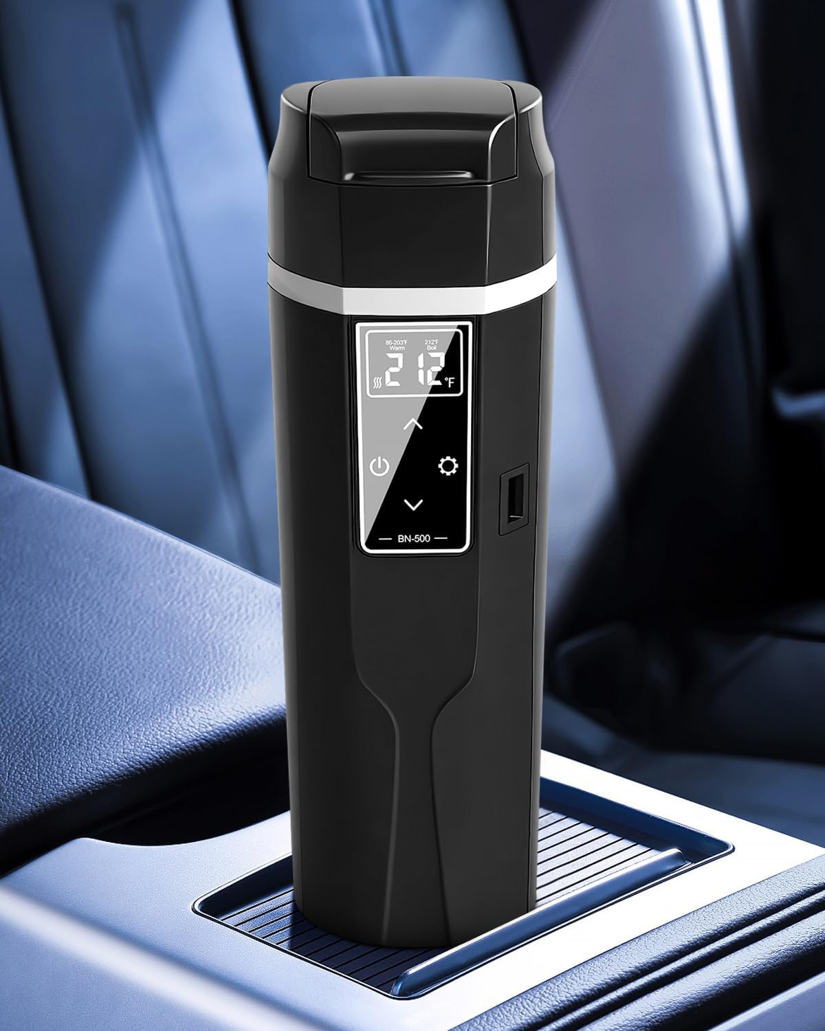 Car Electric Kettle 12V/24V: 450ML Portable Travel Water Boiler with Temperature Control & LED Display, 304 Stainless Steel Truck Heating Water Kettle for Brewing Coffee & Tea (Black)