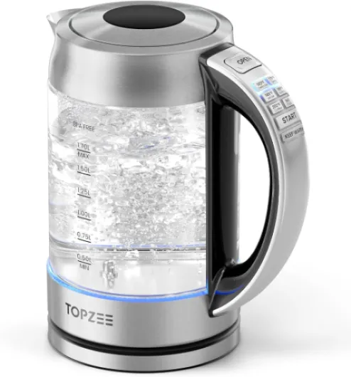 1.7L Glass Electric Kettle for Coffee & Tea, Hot Water Boiler with 6 Preset Temperatures, Keep Warm and Memory Function, Auto Shut-off & Dry Boil Protection, BPA Free, Rapid Boil, 1500W, Silver