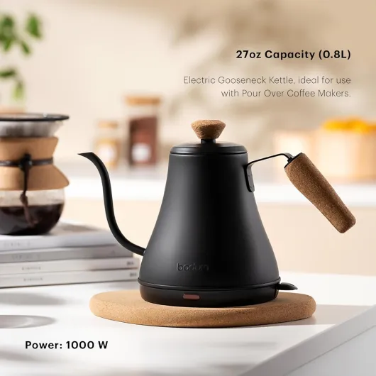 27oz Bistro Gooseneck Electric Water Kettle, Pour Over Coffee & Tea, Stainless Steel, Matte Black Matte Black 0.8 Quarts