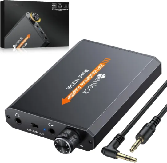 Portable 3.5mm Headphone Amplifier Two-Stage Gain Switch, 16-300 Ohm, Aluminum Matte Surface