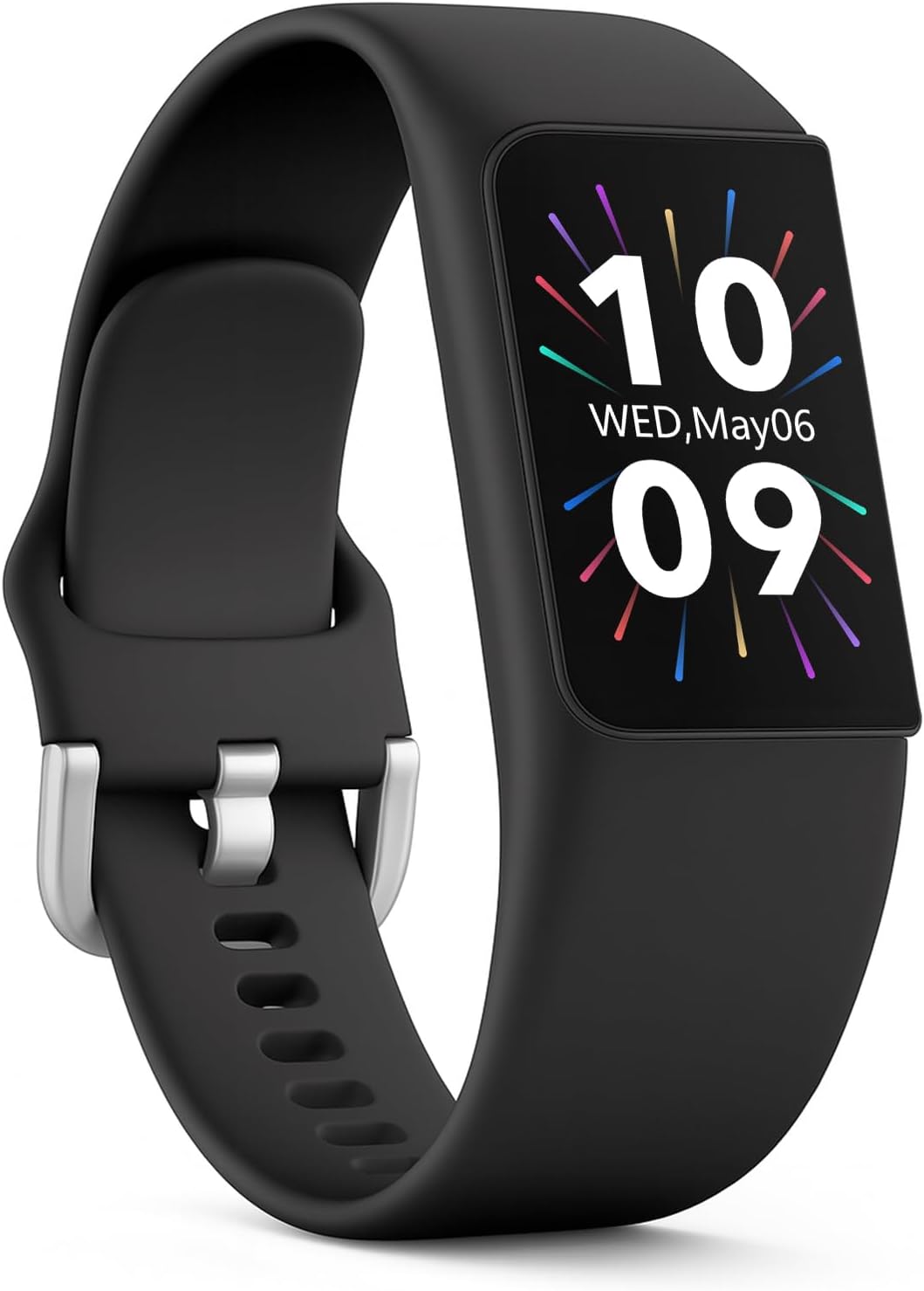 Slim Fitness Trackers, Fitness Watch with 24/7 Heart Rate, Blood Pressure, Blood Oxygen, Stress Monitor, AMOLED Activity Tracker Step Calorie Counter, IP68 Waterproof Smart Watch for Women Men Black