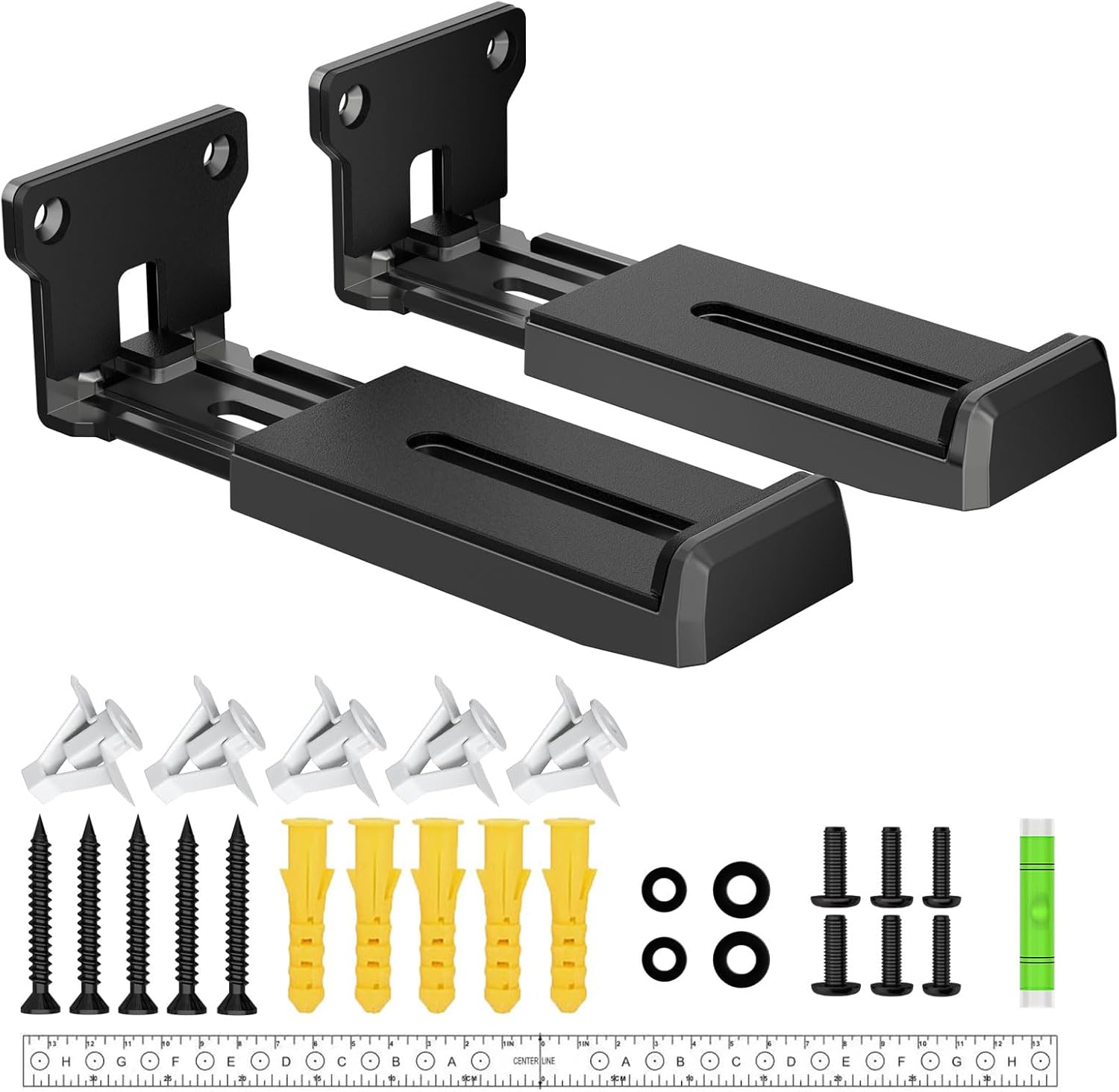 Soundbar Wall Mount Bracket for Samsung, Bose, Vizio, LG, Sony, JBL, Sonos and More Sound Bar Mounts Under TV, Hold up to 33 lbs, Depth Adjustable 3.6”-6.4”, Soundbar Shelf, Black