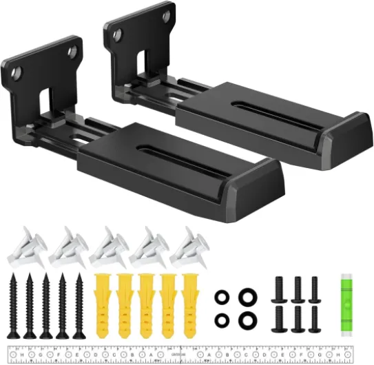 Soundbar Wall Mount Bracket for Samsung, Bose, Vizio, LG, Sony, JBL, Sonos and More Sound Bar Mounts Under TV, Hold up to 33 lbs, Depth Adjustable 3.6”-6.4”, Soundbar Shelf, Black