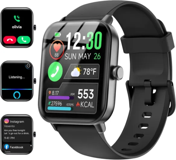 Smart Watches for Women/Men, Smart Watch for Android Phones and iPhone Compatible, Alexa Built-in, 1.8" Fitness Watches for Women, IP68 Waterproof /Bluetooth Call, Heart Rate/Sleep Monitor, Black Black 1.8 Inches