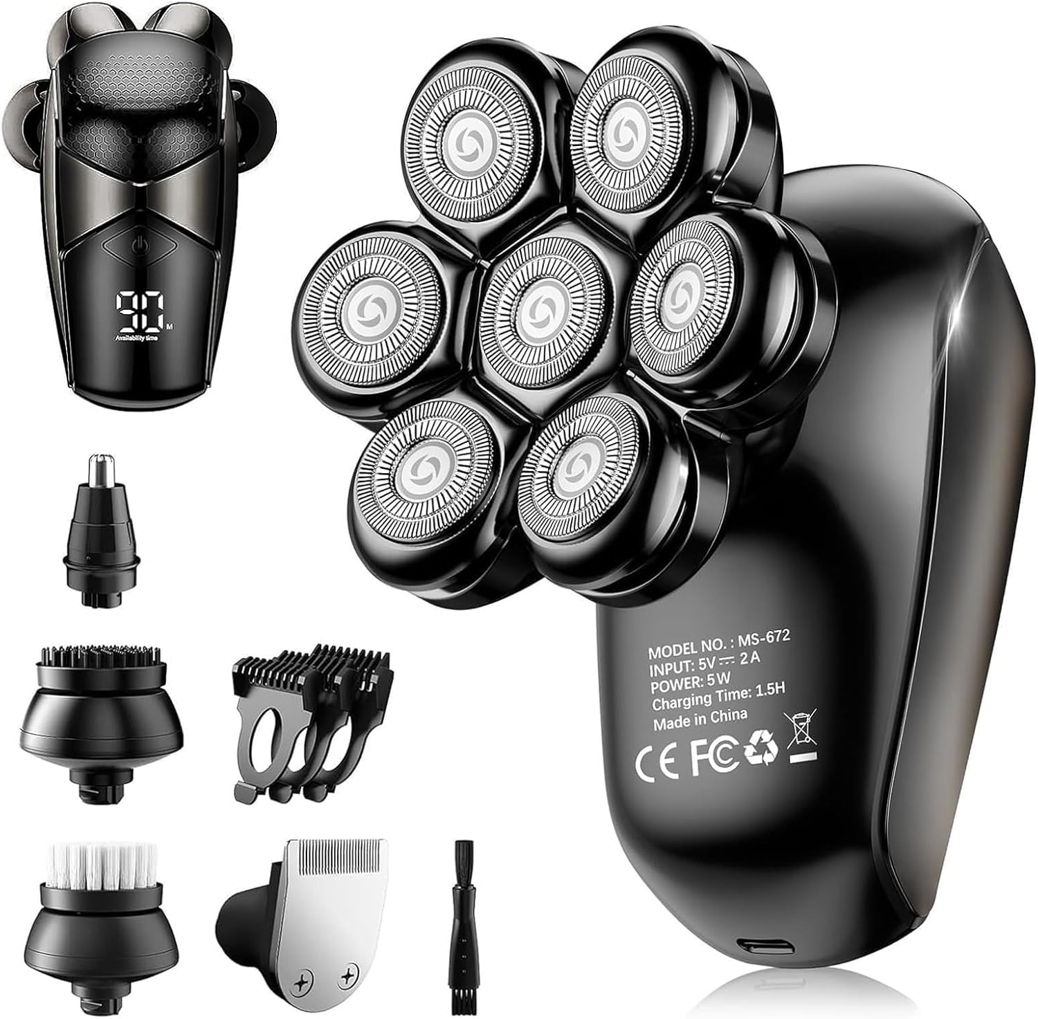 Head Shavers for Bald Men: 5-in-1 Upgraded Electric Razor - IPX7 Waterproof Shaving Grooming Kit for Balder - Turbo Speed & Precision Blades (Light Black)