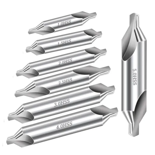 Aleric Center Drill Bits Set - High Speed Steel Center Drill Bit Countersink Tools for Lathe Metalworking, 7 pcs 60-Degree Angle Centering Drill in Size 1.0 1.5 2.0 2.5 3.0 4.0 5.0