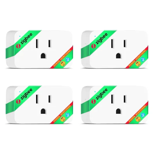 ZigBee Smart Plug 15A, Energy Monitoring, Compatible with Alexa & Google Home, Home Assistant & SmartThings, Remote App Control, Timer & Schedule, Compact Design, Smart Outlet, Zigbee Repeater, 4 Pack