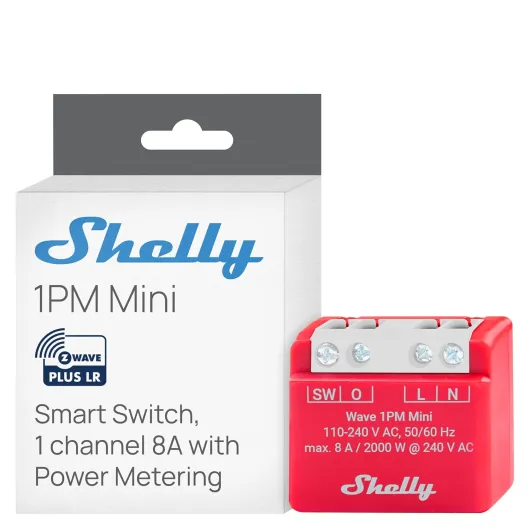 Wave 1PM Mini US LR, Z-Wave Long Range Smart Switch Relay with Power Metering, 1-Channel 8 A, Compatible with Alexa, Google Home, SmartThings & Home Assistant, Bulletproof Security Wave 1PM Mini LR