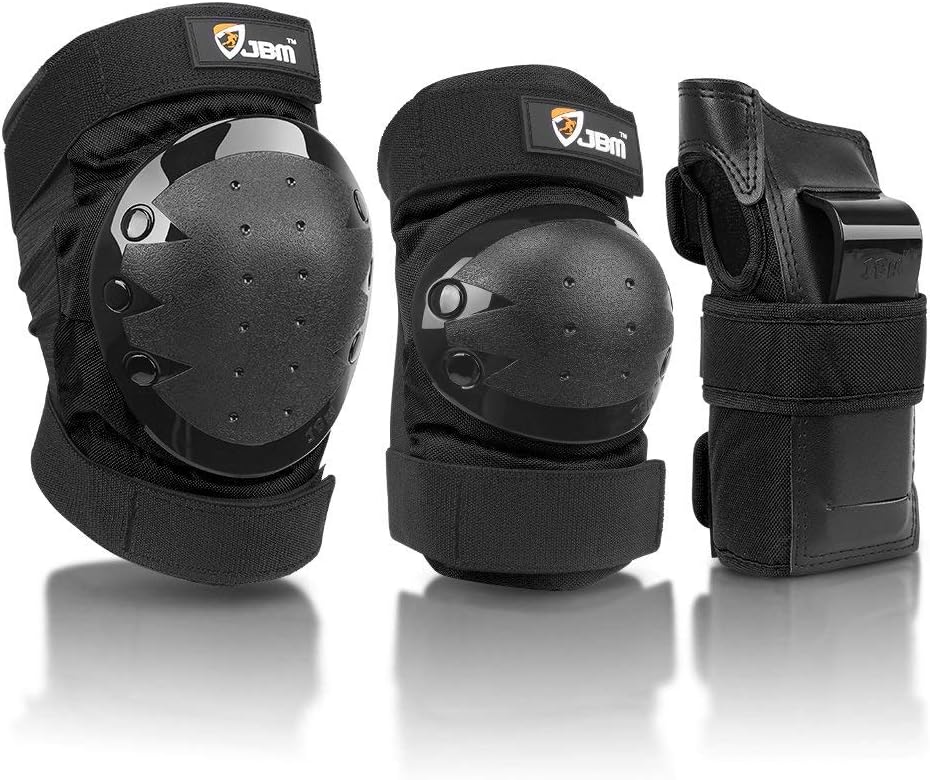Adult & Kids Knee Pads Elbow Pads and Wrist Guards for Inline Skating, Roller Skating, Skateboarding, Scootering Large (12+ years) Black