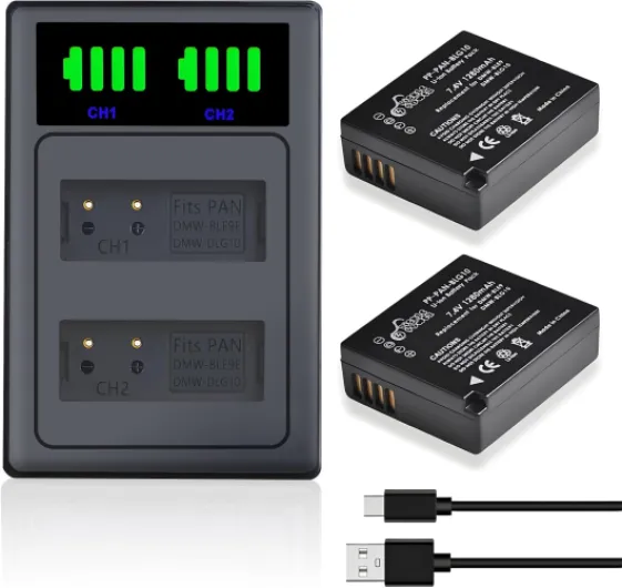 DMW-BLG10 DMW-BLG10PP DMW-BLE9 Battery and LED Dual Charger for Panasonic Lumix DMC-GX85 DMC-GX80 DMC-ZS60 DMC-ZS100 DMC-GF3 DMC-GF5 DMC-GF6 DMC-GX7K DMC-LX100K DC-GX9 DC-ZS80 DC-G100 DC-ZS200