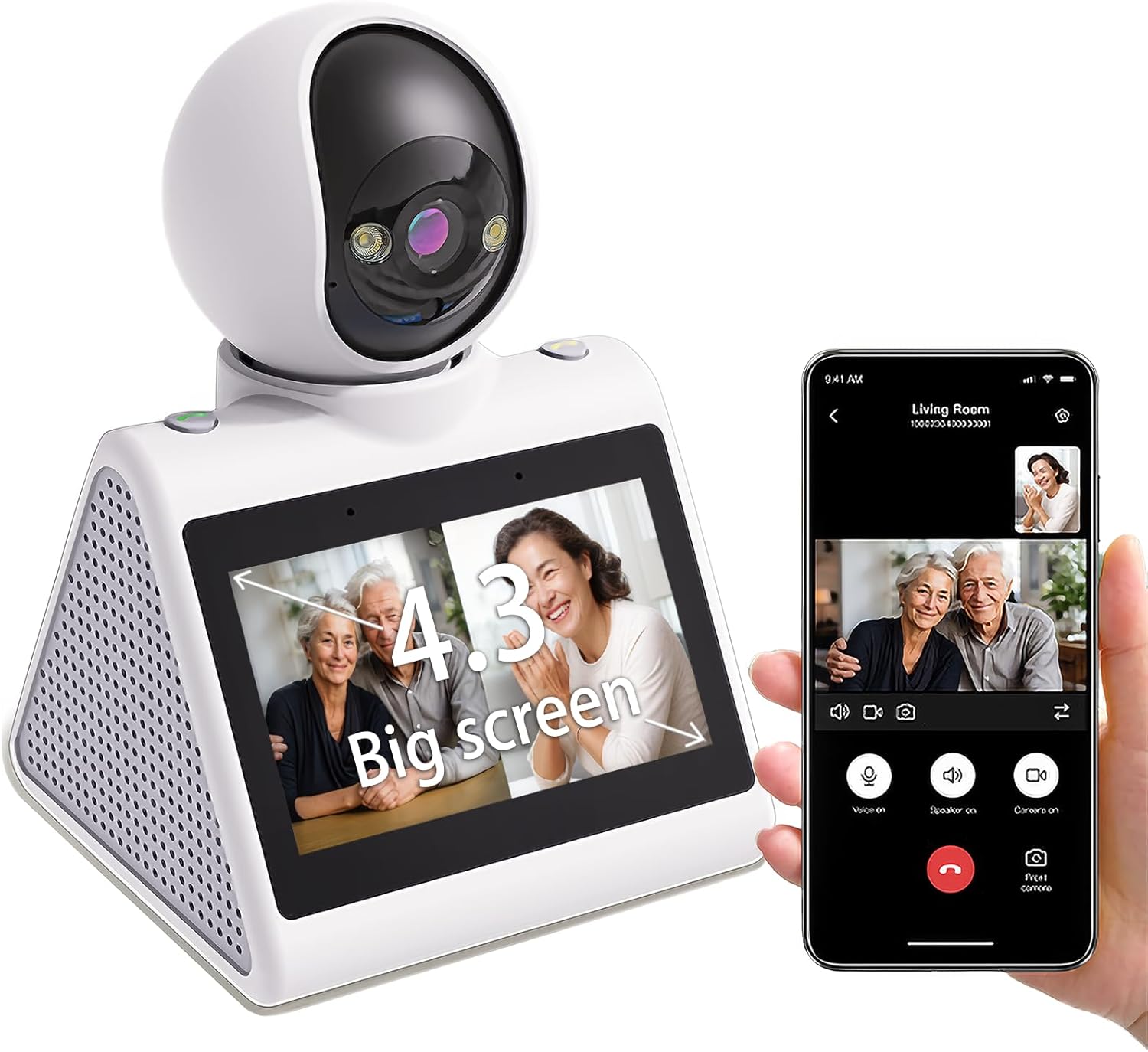 Home Security Camera with 4.3" Screen, Two Way Video Call Function for Elderly, Baby and Pets, 1080P HD with Motion Detection