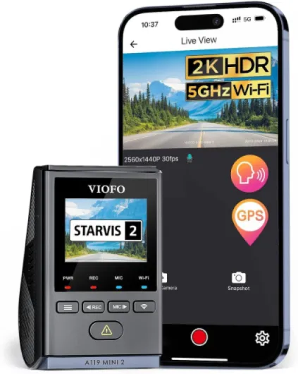 Dash Cam A119 Mini 2, STARVIS 2 Sensor, 2K 60fps/HDR 30fps Voice Control Car Dash Camera with 5GHz Wi-Fi GPS, Night Vision 2.0, 24H Parking Mode, Supercapacitor, Support 512GB Max