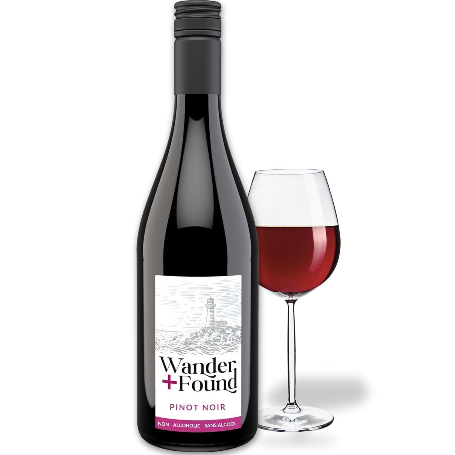 Wander + Found Non-Alcoholic Wine, Pinot Noir, Award Winning Red Wine from Germany, Non-GMO Dealcoholized Wine, 750 ml (1 Bottle)