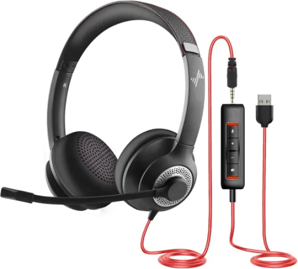 USB Headset with Microphone for PC, On-Ear Computer Laptop Headphones with Noise Cancelling Microphone in-line Control for Home Office Online Class Skype Zoom (USB+3.5mm, Black) USB+3.5mm Black