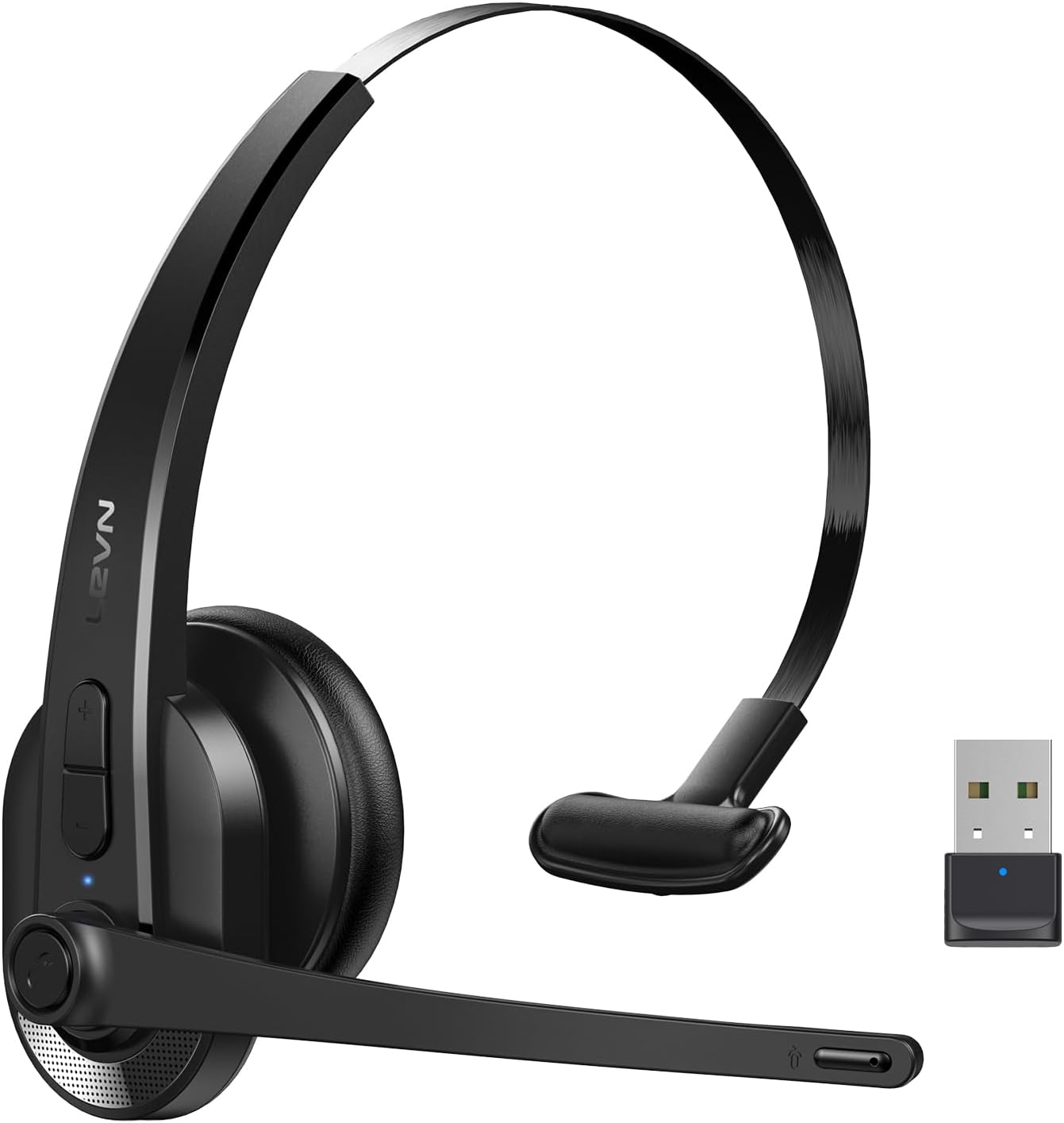 Wireless Headset with Mic for Work, Bluetooth Headset with Microphone-AI Noise Cancelling, Single-Ear Wireless Headphones with Mic & USB Dongle for PC/Computer/Call Center/Laptop/Teams/Zoom/Home Black