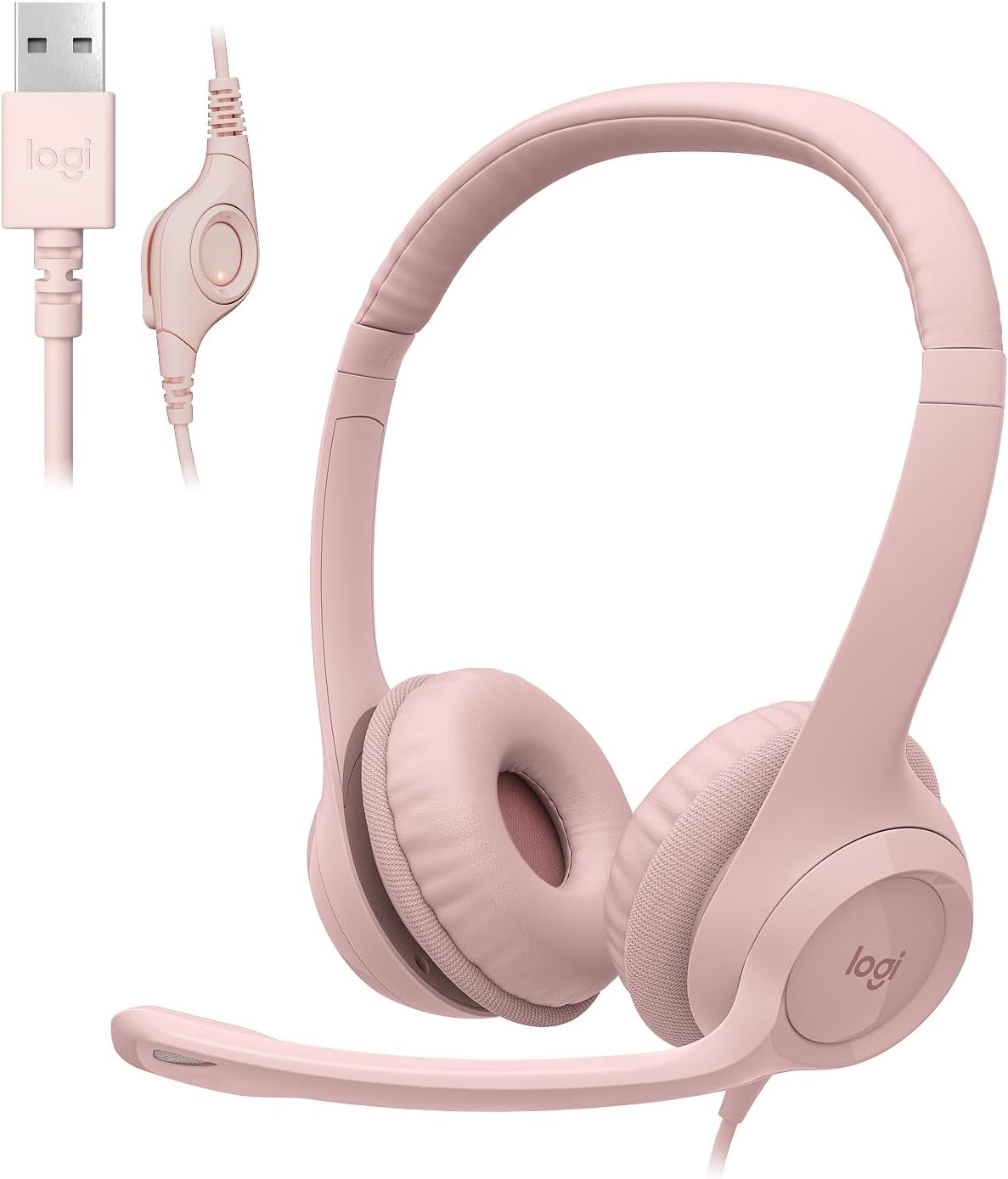 H390 Gaming Headphones, Wired Headphones with Mic, USB Headset with Microphone for PC, Noise Cancelling Microphone for Video Meetings, Music, Gaming - Rose USB-A Rose 1 Pack