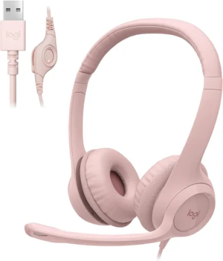 H390 Gaming Headphones, Wired Headphones with Mic, USB Headset with Microphone for PC, Noise Cancelling Microphone for Video Meetings, Music, Gaming - Rose USB-A Rose 1 Pack