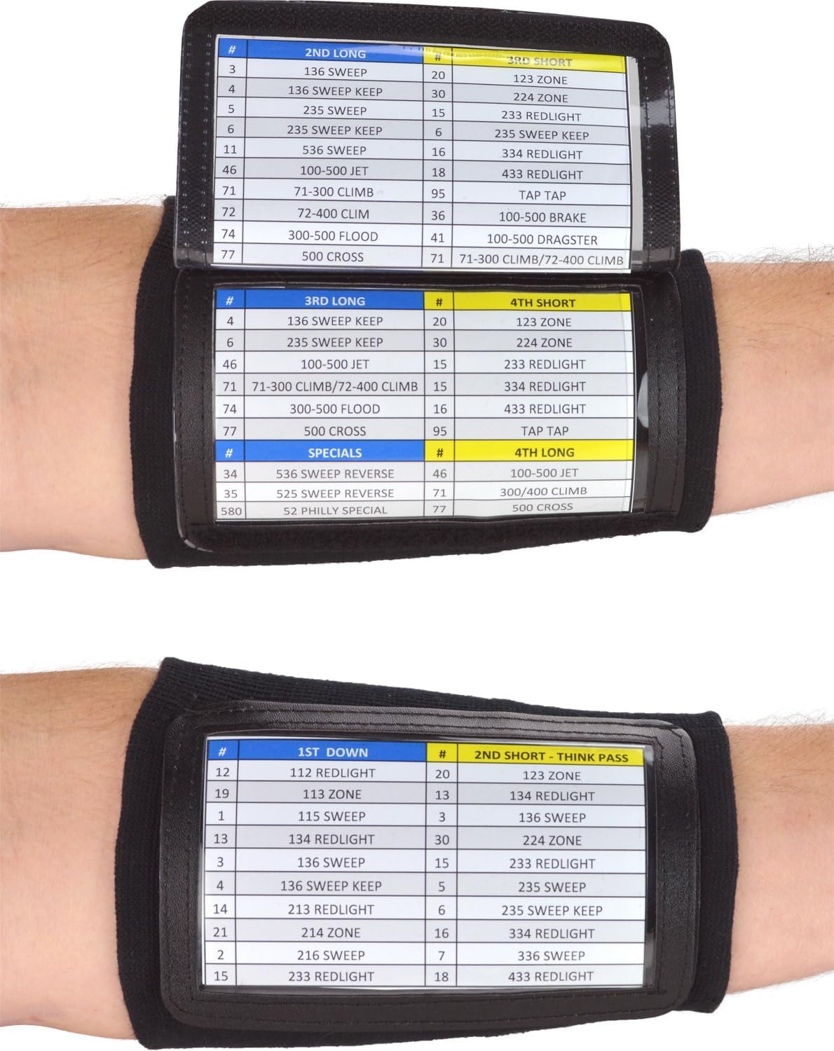 Adult Triple Wrist Coach, Football Wristbands for Plays, Baseball Wristbands, QB Arm Bands Black Single