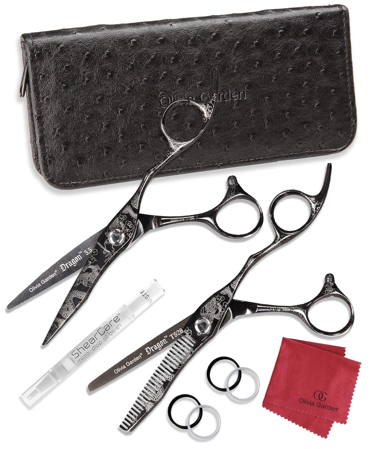 Olivia Garden Dragon Shears Kit - Includes Professional Hair Cutting Shear, Thinner, Case, and Accessories - Razor Sharp Scissors 5.5 inch (Pack of 1)