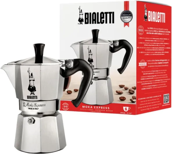 Moka Express Iconic Italian Stovetop Espresso Maker (Natural Silver, 6 Cups) 6 Cups Silver
