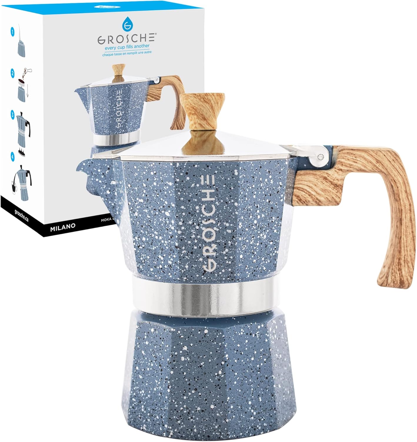 Milano Moka Pot - Stovetop Coffee Maker and Percolator for Espresso - 3 Cup, Indigo 3 espresso cups Indigo