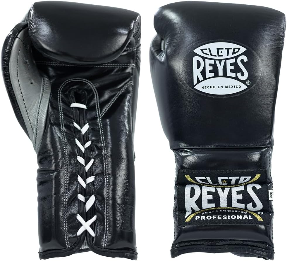 Traditional Professional Boxing Gloves with Laces for Training, Sparring and Heavy Punching Bags for Men and Women, MMA, Kickboxing, Muay Thai 16oz - Black CRE