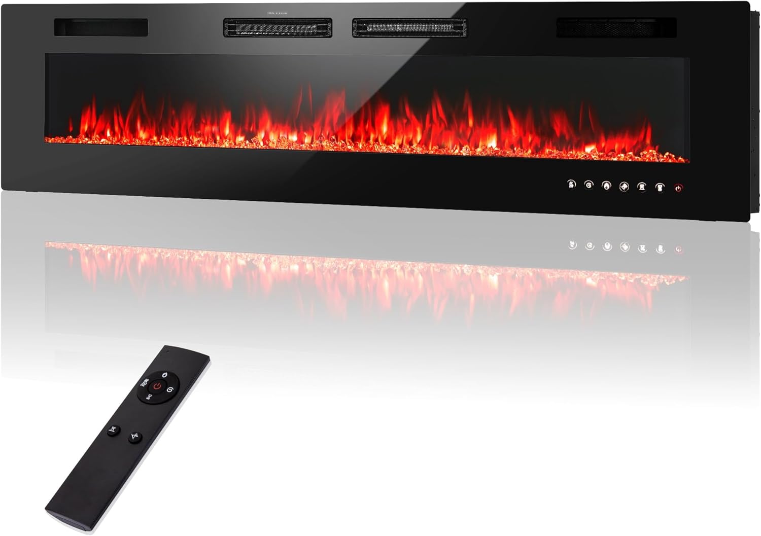 72" Electric Fireplace Wall Mounted, Recessed Wall Fireplace Electric with Crystal, Fake Charcoal & Firewood Bed for Indoor, Remote Control, 750W/1500W, Timer, Ultra-Narrow Bezel 72C