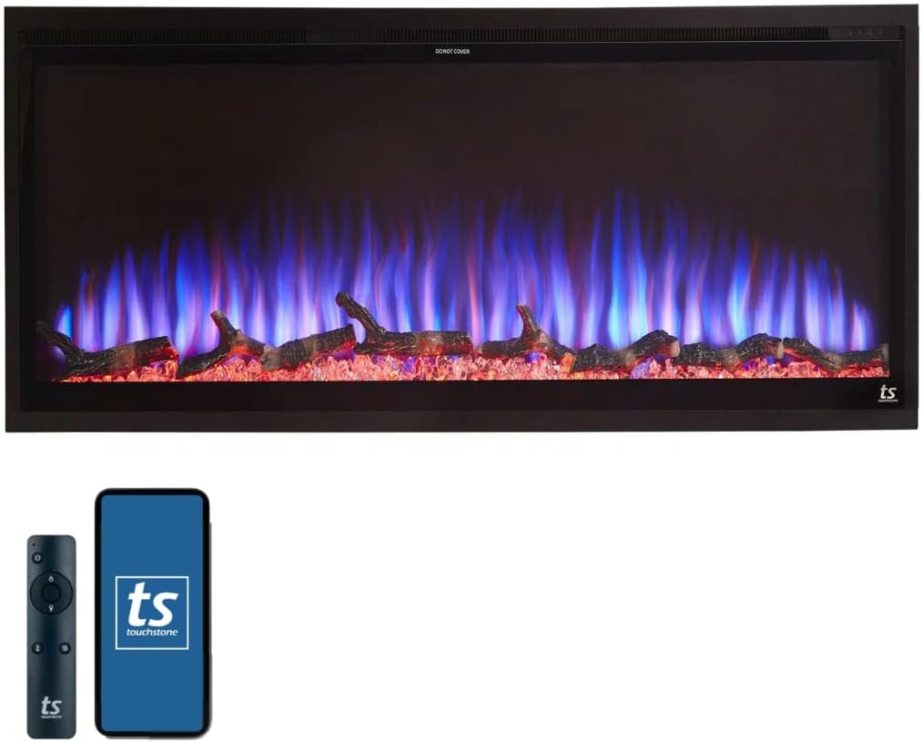 Sideline Elite Smart Electric Fireplace - Alexa/WiFi Enabled- 42" Wide - in Wall Recessed - 60 Color Combinations - 1,500W Heater - Black - Log, Crystals, and Driftwood 42 Inches