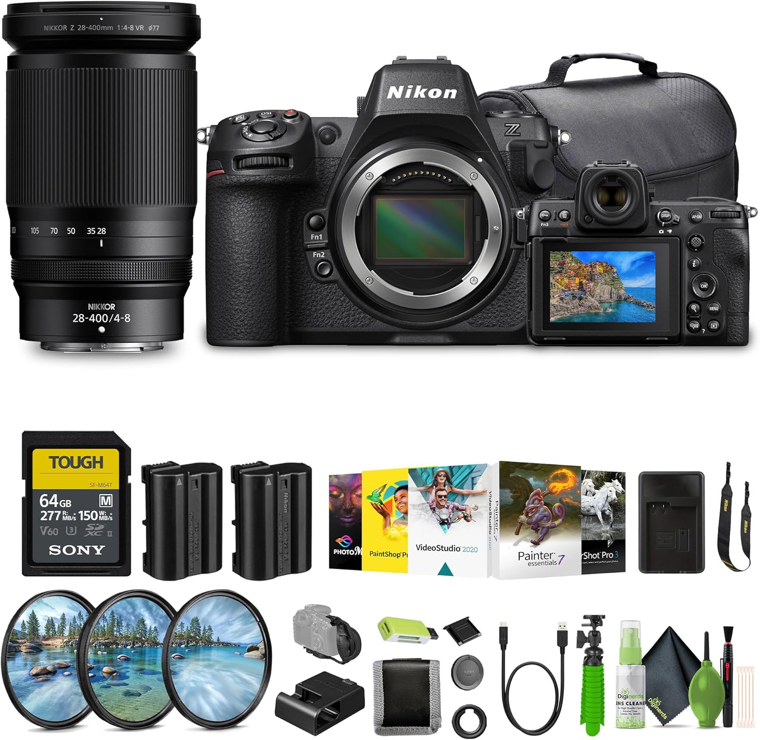 Z8 Professional Full Frame Mirrorless 8K Video & Stills Hybrid FX Camera NIKKOR Z 28-400mm f/4-8 VR Mirrorless Lens + EN-EL15C Battery + More