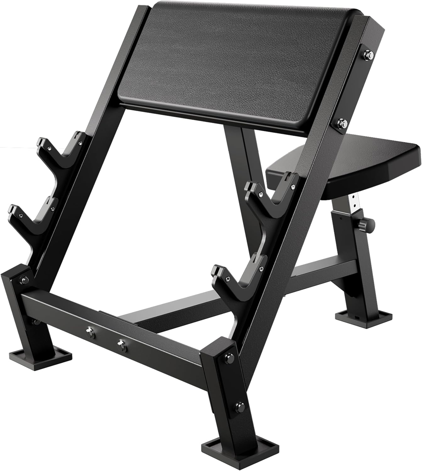 Fitness Adjustable Arm Bicep Tricep Preacher Curl Bench and Machine，Seated Barbell Dumbbell Workout Equipment Station for Home Gym Black