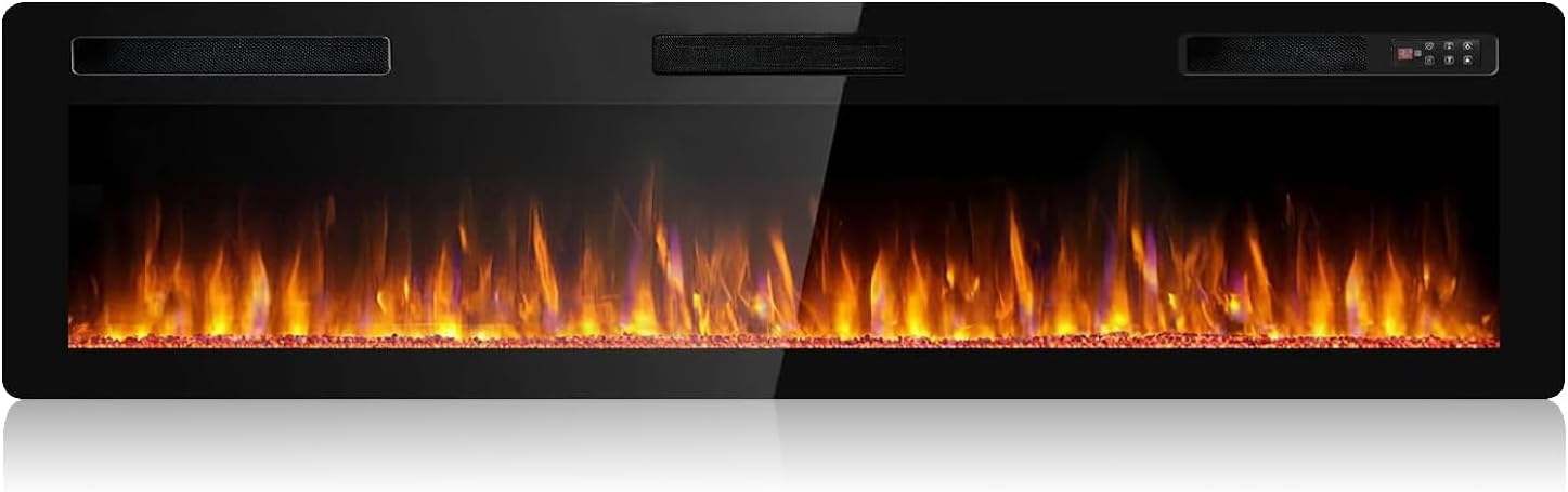 72 inch Ultra-Thin Silence Linear Electric Fireplace, Recessed Wall Mounted Fireplace, Fit for 2 x 4 and 2 x 6 Stud, 12 Adjustable Flame Color & Speed,Touch Screen Remote Control with 8h Timer 72inch