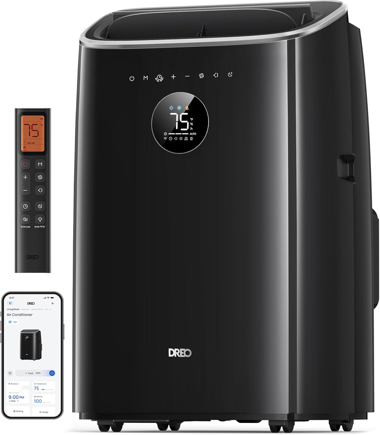 Portable Air Conditioners, 10,000 BTU Air Conditioner for Bedroom with Drainage-free Cooling, 45dB Quiet, APP/Voice/Remote, 24h Timer with Fan & Dehumidifier, Smart AC Unit for Room Indoors Black 10,000 BTU