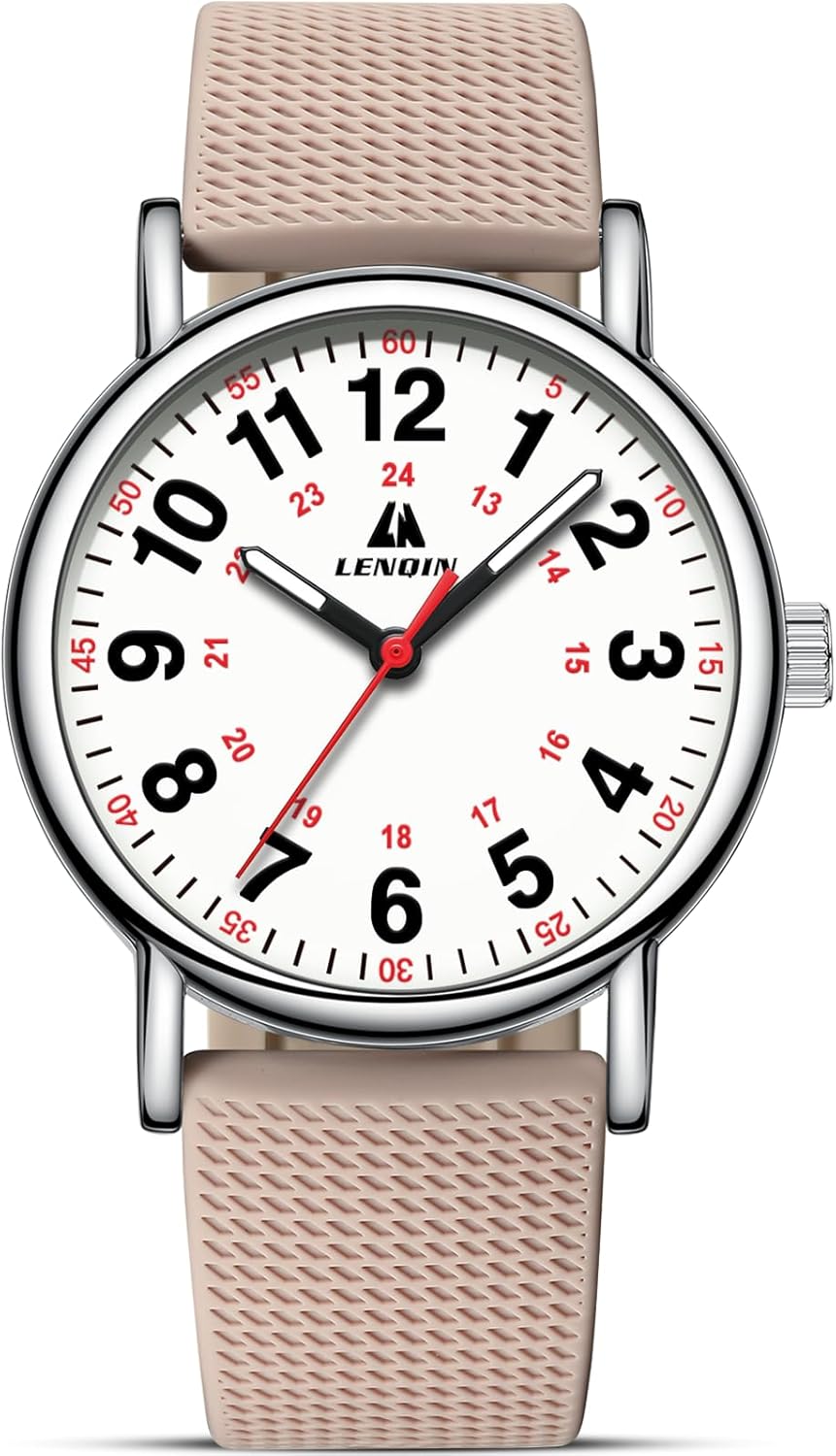 Womens Watch Analog Quartz Waterproof Ladies Watches for Women Easy Read Women's Wrist Watches with Leather Strap Luminous Dial B2-LN-0591-Pink Silver White