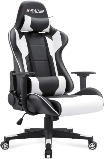 Gaming Chair, Office Chair High Back Computer Chair Leather Desk Chair Racing Executive Ergonomic Adjustable Swivel Task Chair with Headrest and Lumbar Support (White)