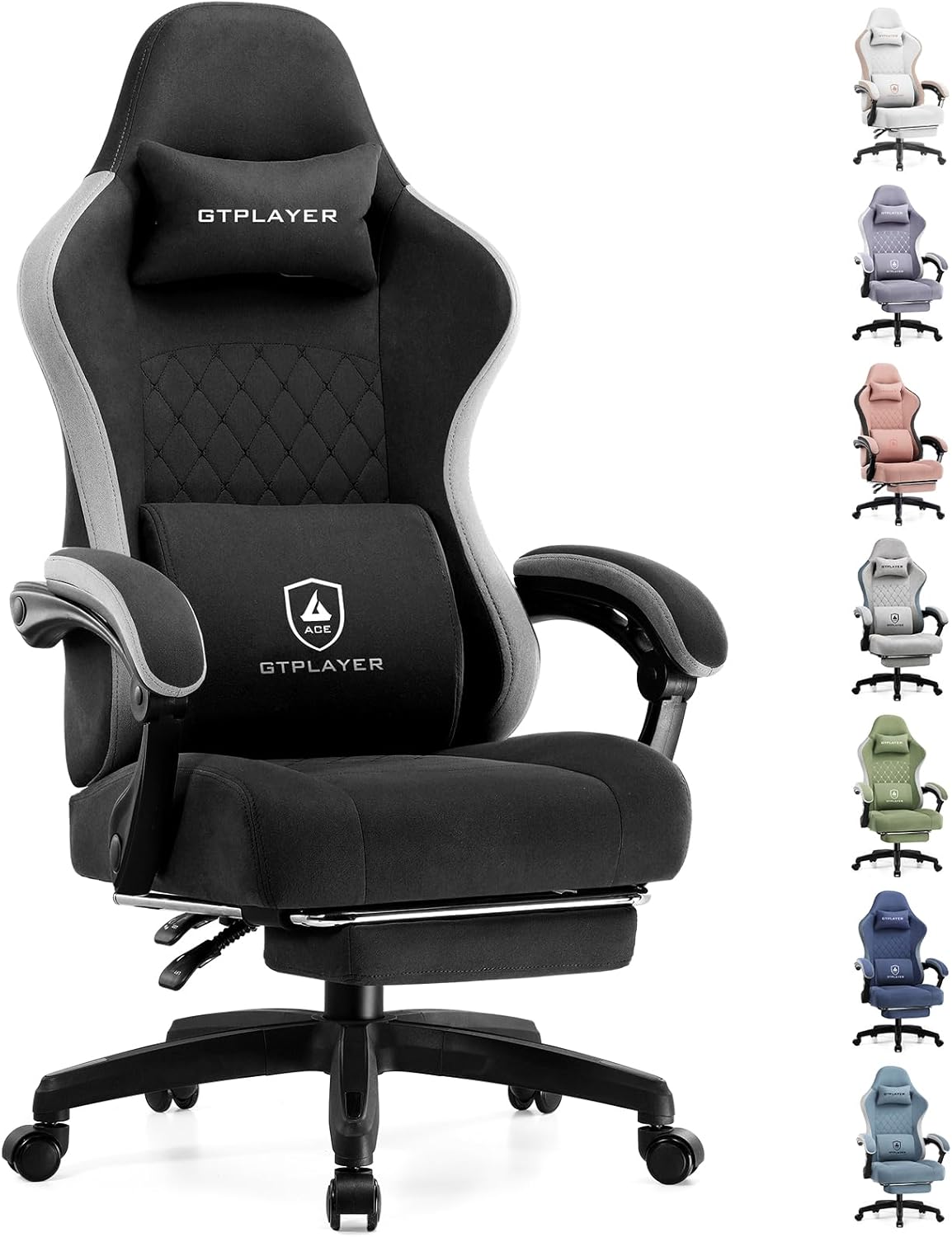 Gaming Chair, Computer Office Chair with Pocket Spring Cushion, Linkage Armrests and Footrest, High Back Ergonomic Computer Chair with Lumbar Support Task Chair with Footrest(Black) Bright Black