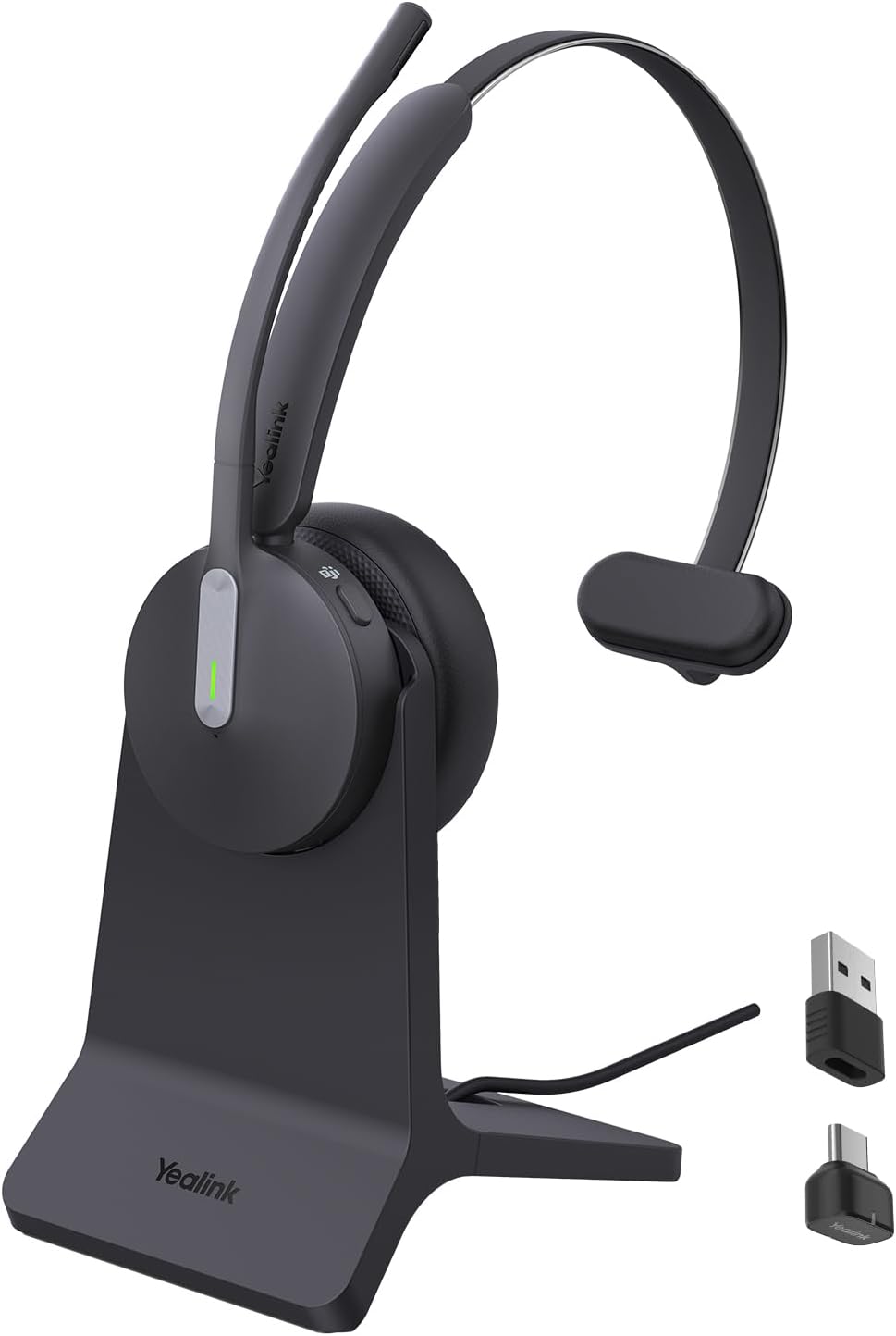 BH70 Mono Wireless Headset with Mic for Work, Bluetooth Headphone Teams Certified, up to 35h Talk Time, 91g Lightweight Comfort, USB-C to A Black Teams Mono + Stand (Type-C/A)